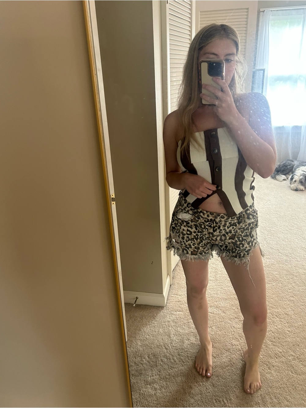 Umgee distressed cheetah print denim shorts